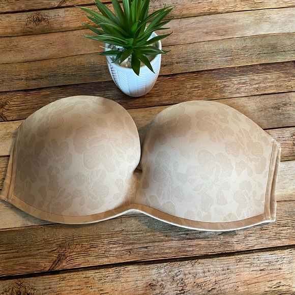 Delimira Tan Jacquard Strapless Bra Plus Size 38D EUC - Picture 2 of 11